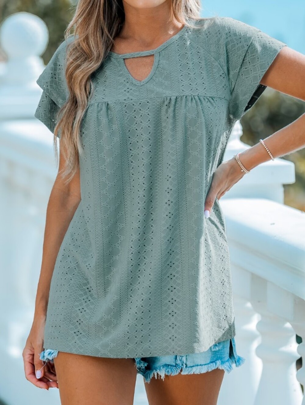 Cupshe Sage Tiered Sleeve Top